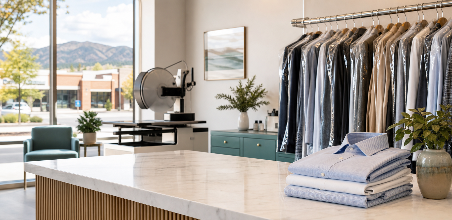 Clean pressed shirts for a fictional dry cleaning demo.