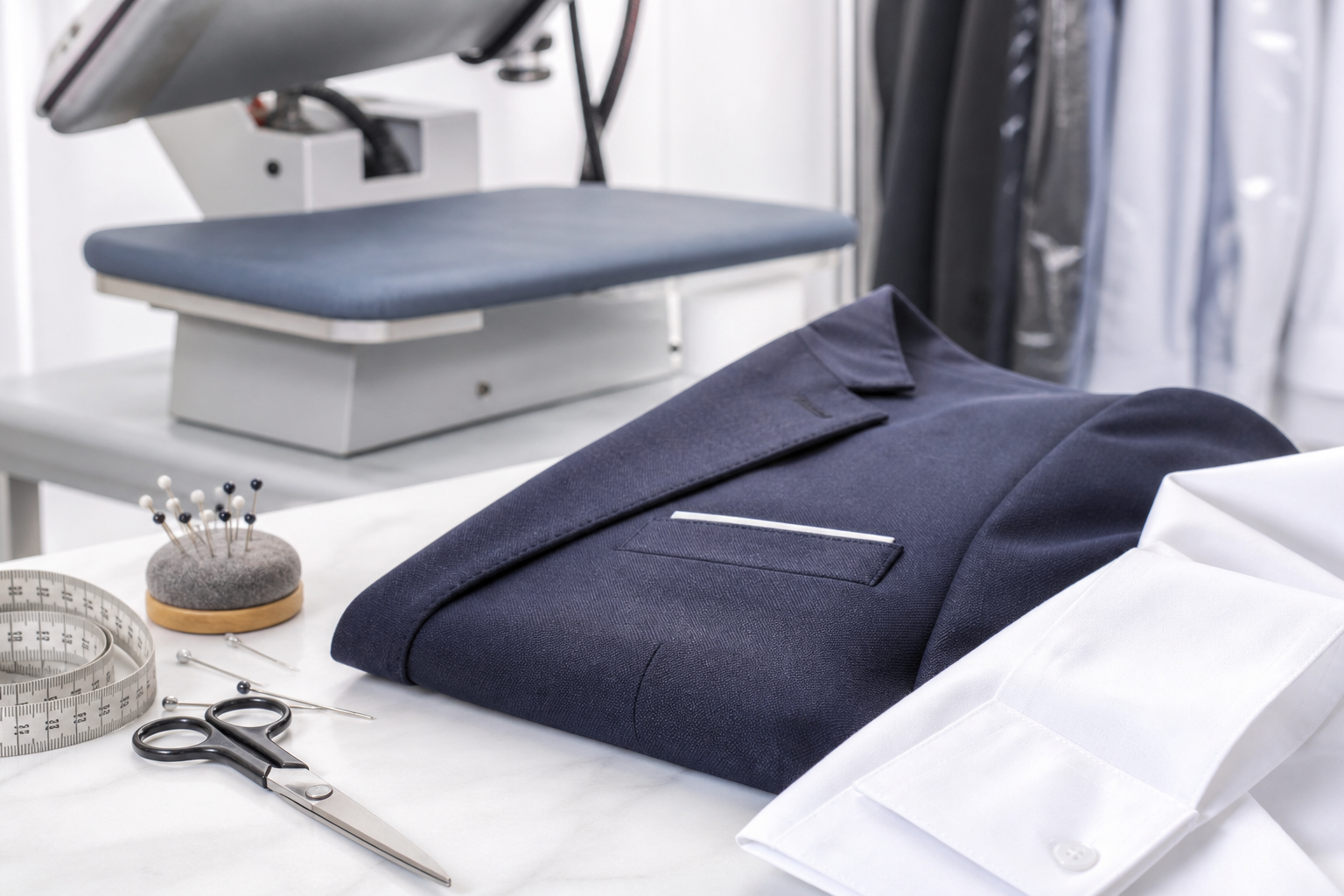 A close view of professional garment service work representing detail and care.